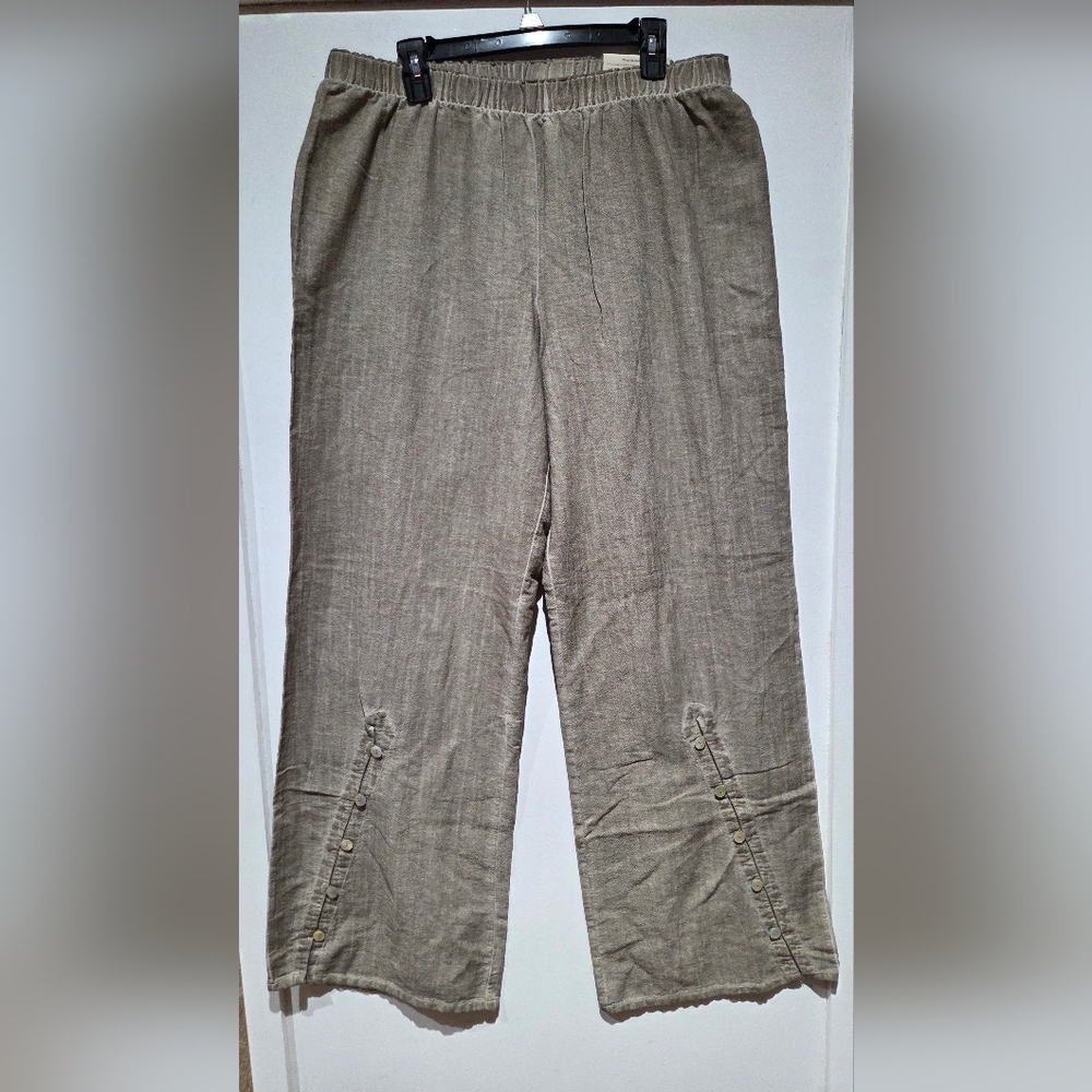 Women's Elastic Waist Linen Blend Pants - Taupe